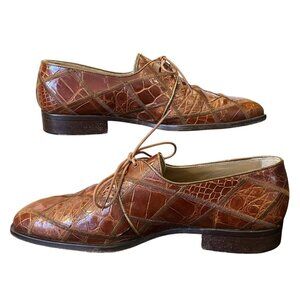 David Eden Brown Alligator Crocodile Handmade Leather Mens Size 10 Shoes